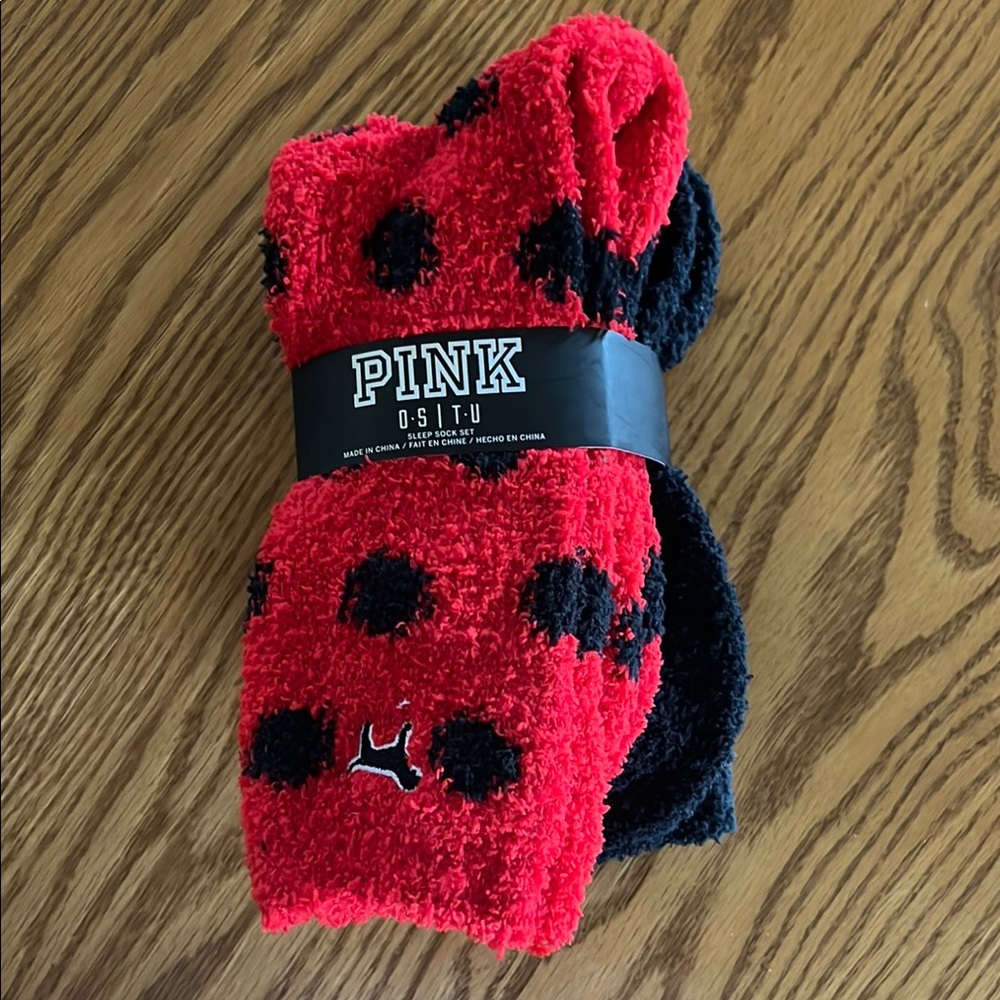 NWT PINK Victoria's Secret Cozy Red Polka Dot and Black Sock Set